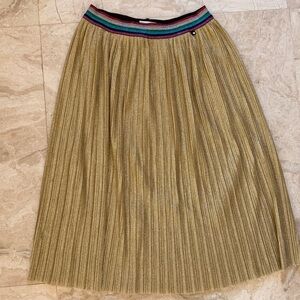 Molo Skirt Girls Medium Gold Metallic Pleated Rainbow Glitter Waistband